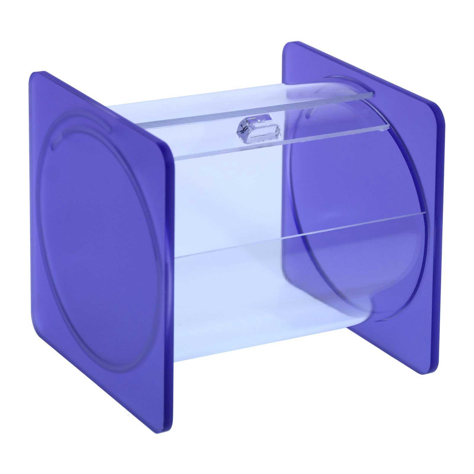 Portacaramelle confezionate sezione circolare in plexiglass trasparente e con pannelli laterali in plexiglass satinato VIOLA - Misure totali: L 15 x P 14 x H 14 cm