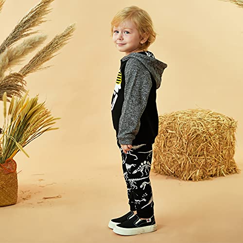 Image of HINTINA Baby Boys Dinosaur Long Sleeve Hoodie Tops Sweatsuit Pants Winter Outfit Set