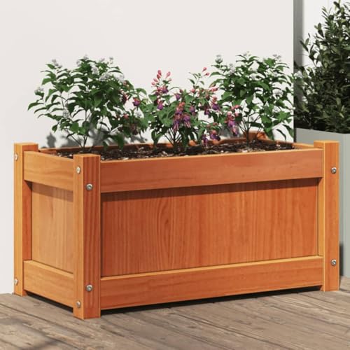Qnhdfrt Macetero de madera maciza de pino marrón encerado, 60 x 31 x 31 cm, con gran capacidad, diseño rústico para jardín, balcón, terraza
