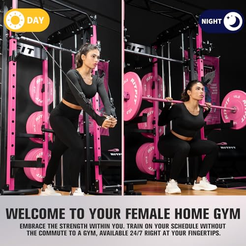 Image of RitFit M1 Pro Smith Machine Cable Crossover Power Cage Home Gym | Dual 360 Cables, Barbell & Handles, LAT Pulldown, 1850LBS Weight Capacity