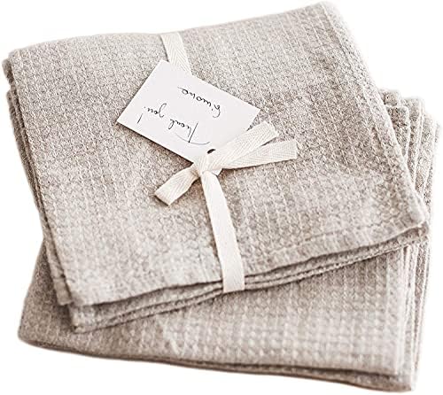 Pure 100% Linen Dish Towels - Set of 2 Linen Kitchen Towels Waffle Weave Natural Color - 13 x 29-inch Soft Lightweight Stone-Washed Linen Hand Towels - Quick-Dry Linen Tea Towel - Kitchen Linens