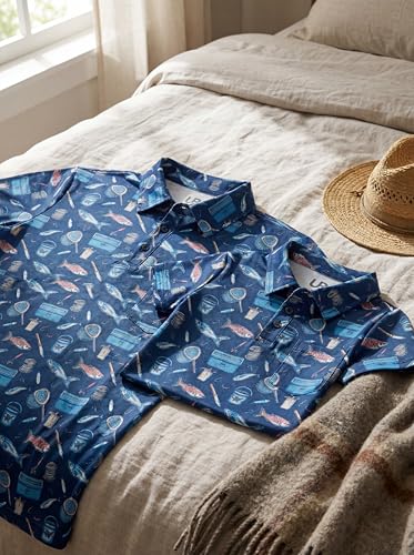Image of Unique Baby Boys Daddy and Me Matching Fish Pattern Polo Shirt