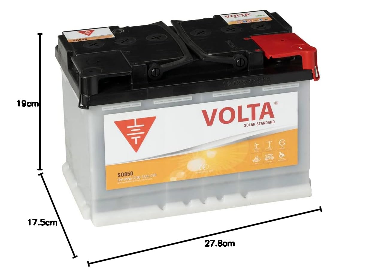 Bateria Solar 85Ah C100 Volta SO850D - Borne +Dcha - Medidas Largo 278 x Ancho 175 x Alto 190 mm con 2 años de Garantía - Fabricación Europea.
