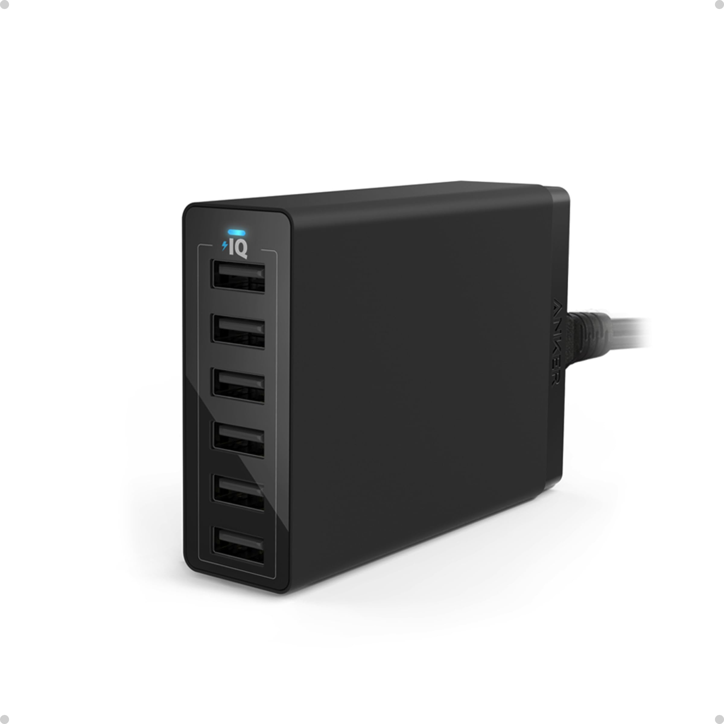 PowerPort 60 W 6-Port Family-Sized Desktop USB Charger with PowerIQ Technology for Smartphones - Black, Compatible with iPhone 8 Plus