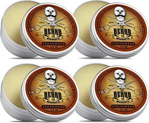 Cedarwood Strong Moustache Wax 4 Pack x15ml (30% Saving). Premium Solution for Mustache & Beard Styling Twists,Points, twizzles & Curls - The Beard and The Wonderful