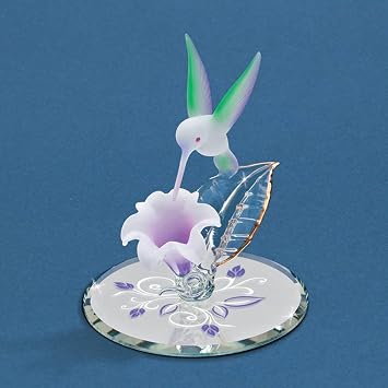 Glass Baron  Hummingbird with White and Lavender Flower