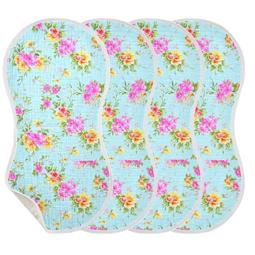 xigua Yellow Flowers Muslin Baby Burp Cloths Set of 2, Super Soft & Absorbent Burping Rags, Cotton Burp Clothes Shower Gift for Newborn, Baby Girls and Boys3