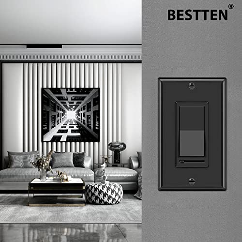 Image of BESTTEN 2 Pack Dimmer Wall Light Switch, Single Pole or 3-Way LED Slide Dimmer Switch, Compatible with Dimmable LED, Incandescent, Halogen and CFL Bulbs, Wallplate Included, UL Listed, Gloss Black