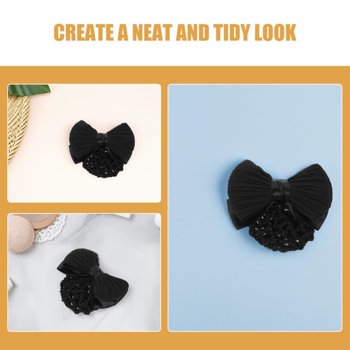 Elegant Bowknot Hair Bun Cover Black Cloth Material 2pcs Hair Net to Enhance Professional Image for Professional Women for Work Uniforms