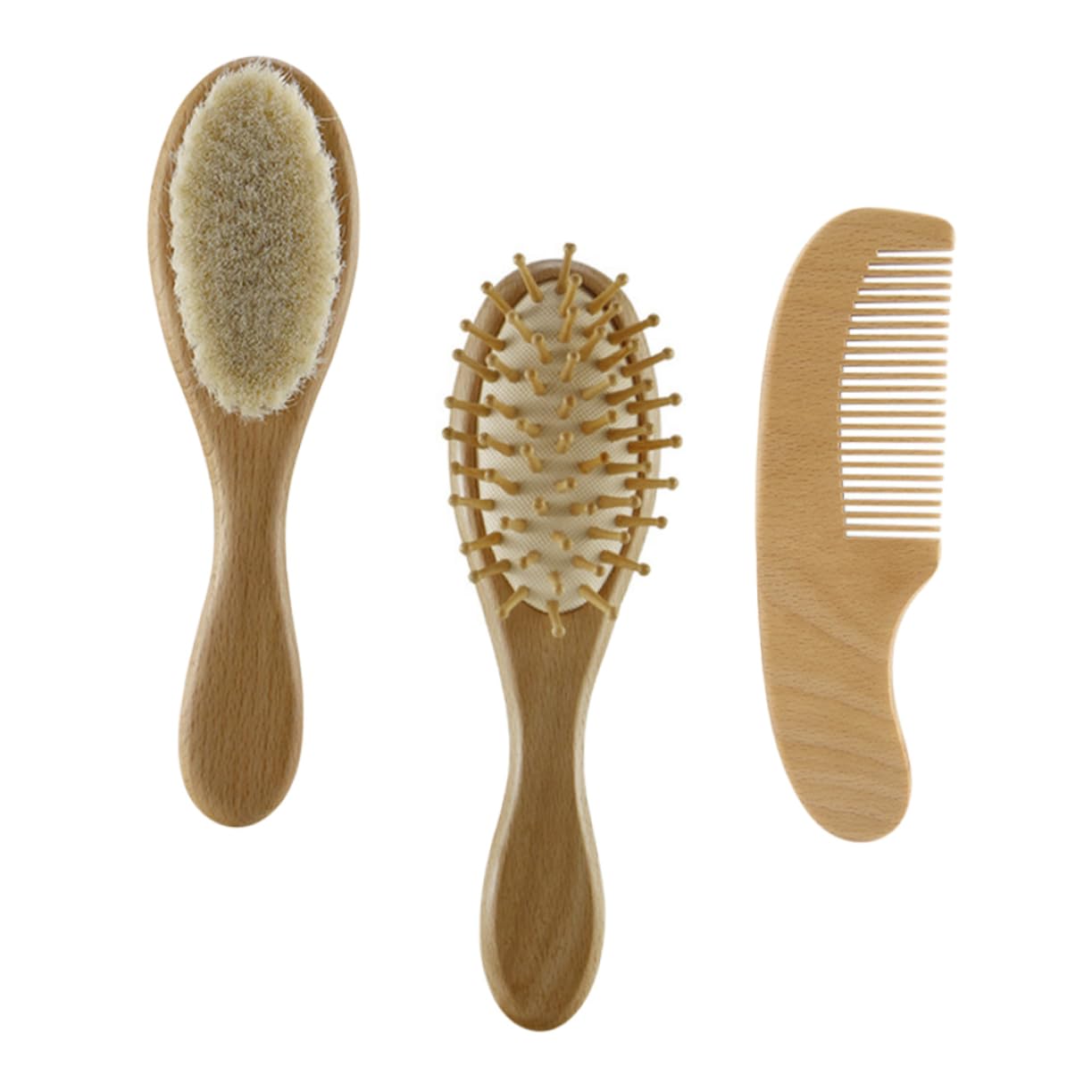 RORPOIR Infant Brush Set Baby Bath Brush Hair Comb Natural Wool Gentle on Scalp for Newborns Safe Wooden Handle