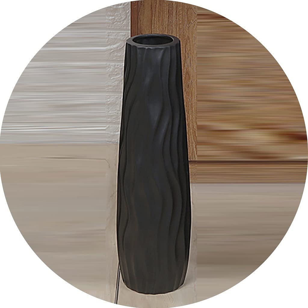 asdchZen Vase Corrugated Pattern Ceramic Vase Table Decoration Home Decoration Black And White Simple Floor-Standing Large Vase,Black,11×46Cm,Black-11×46cm