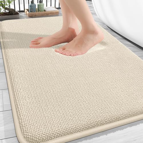 Image of OLANLY Thick Memory Foam Bath Mat Rug 30x20, Extra Soft Absorbent Bathroom Rug, Quick Dry Bath Mats, Non-Slip, Machine Washable Carpet for Bathroom, Tub and Shower, Home Decor Accessories, Sand