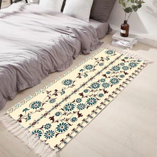 Tapis métrique vert 120x180 cm lavable avec franges pour salon - 2