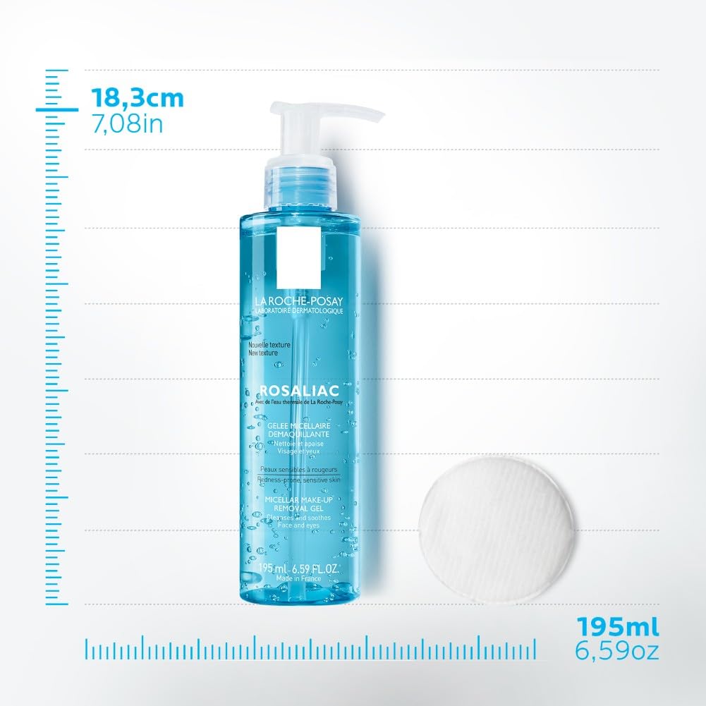 La Roche-Posay Toleriane Rosaliac, Gel Micellare Struccante, Per Pelli Sensibili, Deterge e Lenisce, Con Acqua Termal e Poloxamer, Adatto per Viso e Occhi, 195 ml