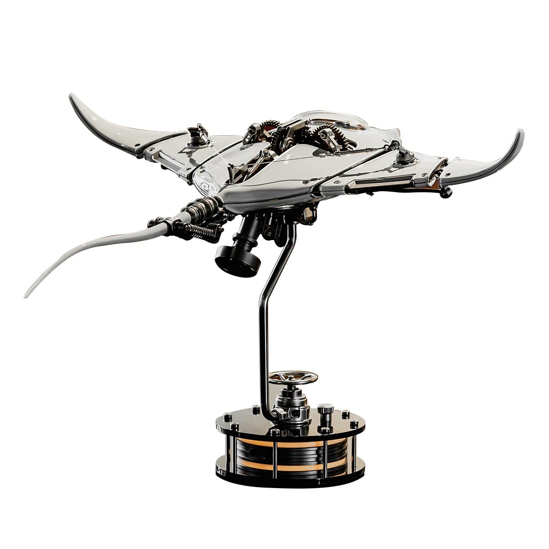 3D Metal Mechanical Dynamic Manta Rayy Model, Simulation Marine Biological Dsektop Display Gift (Assembled Version/White)