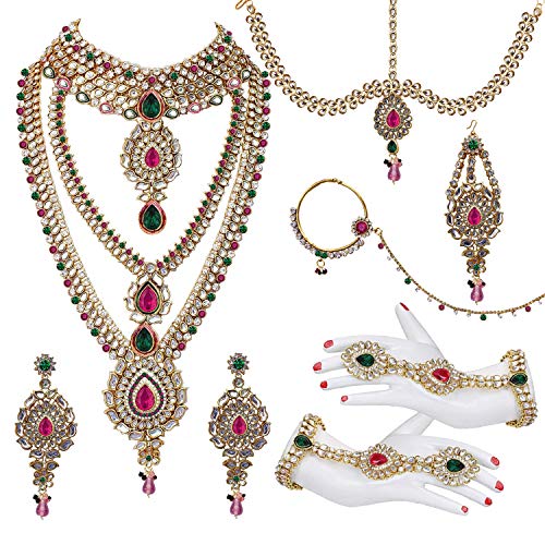 Image of Lucky Jewellery Designer Gold Plated Dulhan Bridal Jewelry Set 8 Pcs. for Girls & Women (3600-WZK-PARENT)