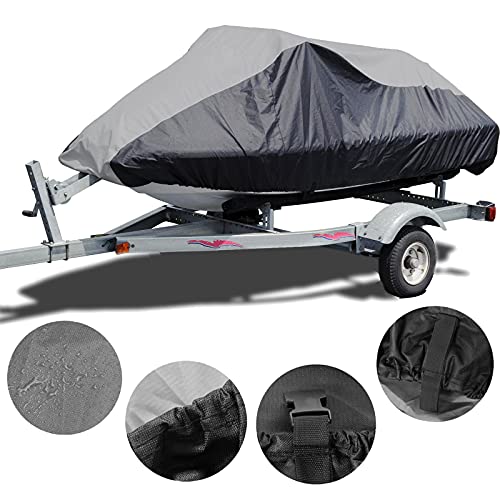 Miniatura 4 de Amgj Cubierta De Jet Ski, Funda Para Moto Acuática De Tela Oxford 600d Impermeable A Prueba De Rayos Uv, Fundas De Lancha Apto Para Jetski Para 2-3 Personas,Gray Black,360x250cm