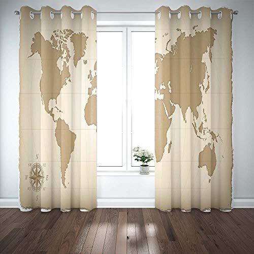 Musesh Map Curtains for Windows Blackout Window Curtain 2 Panels,52X84 Inch Windows Curtains an Old Map of The World Panel Window Curtains for Bedroom Living Room Dorm