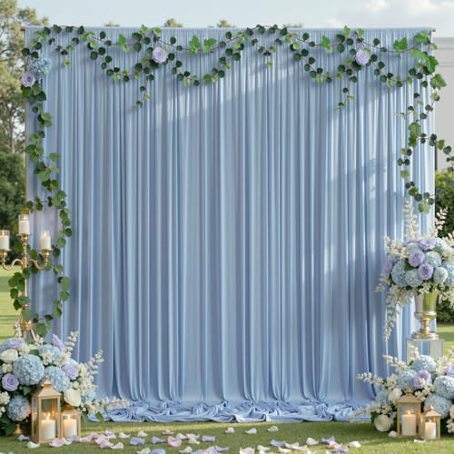 10ftx10ft Wrinkle Free Dusty Blue Backdrop Curtains for Parties Silky Polyester Photo Backdrop Drapes 2 Panels 5x10ft Back Drop Cloth for Wedding Birthday Baby Shower Photography Background