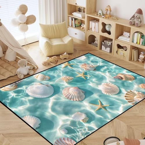 4' x 6' Coastal Area Rug Seashell & Starfish Carpet for Hallway Laundry Room Classroom Bedroom Playroom Non Slip Throw Rug, 47" x 71" Coastal 11 4' x