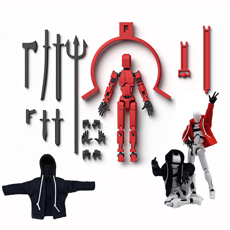 T13 Action Figure Set, 3D Printed Multi-Jointed Movable Toy With Hoodie, Dummy Nova Titan Lucky 13 Action Figure for Stop-Motion Animation & Creative Display, Multiple Interchangeable Hands & Weapons