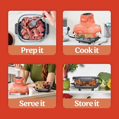 Image of Ninja Crispi 4-in-1 Glass Air Fryer | 450F | Non-Toxic | 4QT & 6-Cup Glass Containers w /Lids | Microwave, Freezer, Dishwasher Safe | Max Crisp, Air Fry, Bake, Recrisp | Orange Pepper | FN101OR