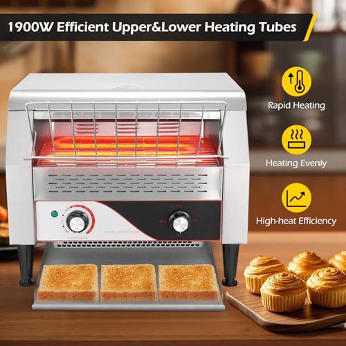 Image of Dyna-Living Commercial Conveyor Toaster 450 Slices /Hour Restaurant Conveyor Toaster for Bun Bagel Bread, 1900W Heavy Duty Stainless Steel Commercial Toasters Bun Toasters