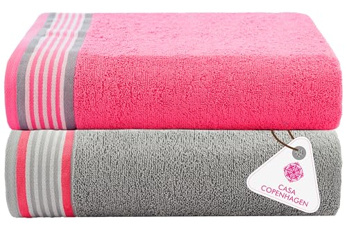 Image of Casa Copenhagen, Germany Design - He & She Super Soft Collection 100% Cotton 2 Pieces Large Bath Towel (Size : 70 x 140 cm) - Grey Violet & Dusty Pink