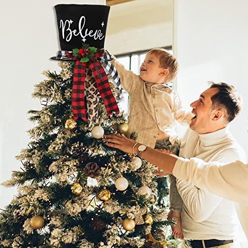 Christmas-Tree-Topper-Hat-Black-Velvet-Bowler-Derby-Hat-Topper-with-Long-Plaid-Ribbon-Ornament-Christmas-Snowman-Topper-Hat-for-Home-Holiday-Tree-Decoration-Christmas-Tree-Topper-Hat-10-x-8-Inch Christmas Tree Topper Hat Black Velvet Bowler Derby Hat Topper with Long Plaid Ribbon Ornament Christmas Snowman Topper Hat for Home Holiday Tree Decoration Christmas Tree Topper Hat 10 x 8 Inch