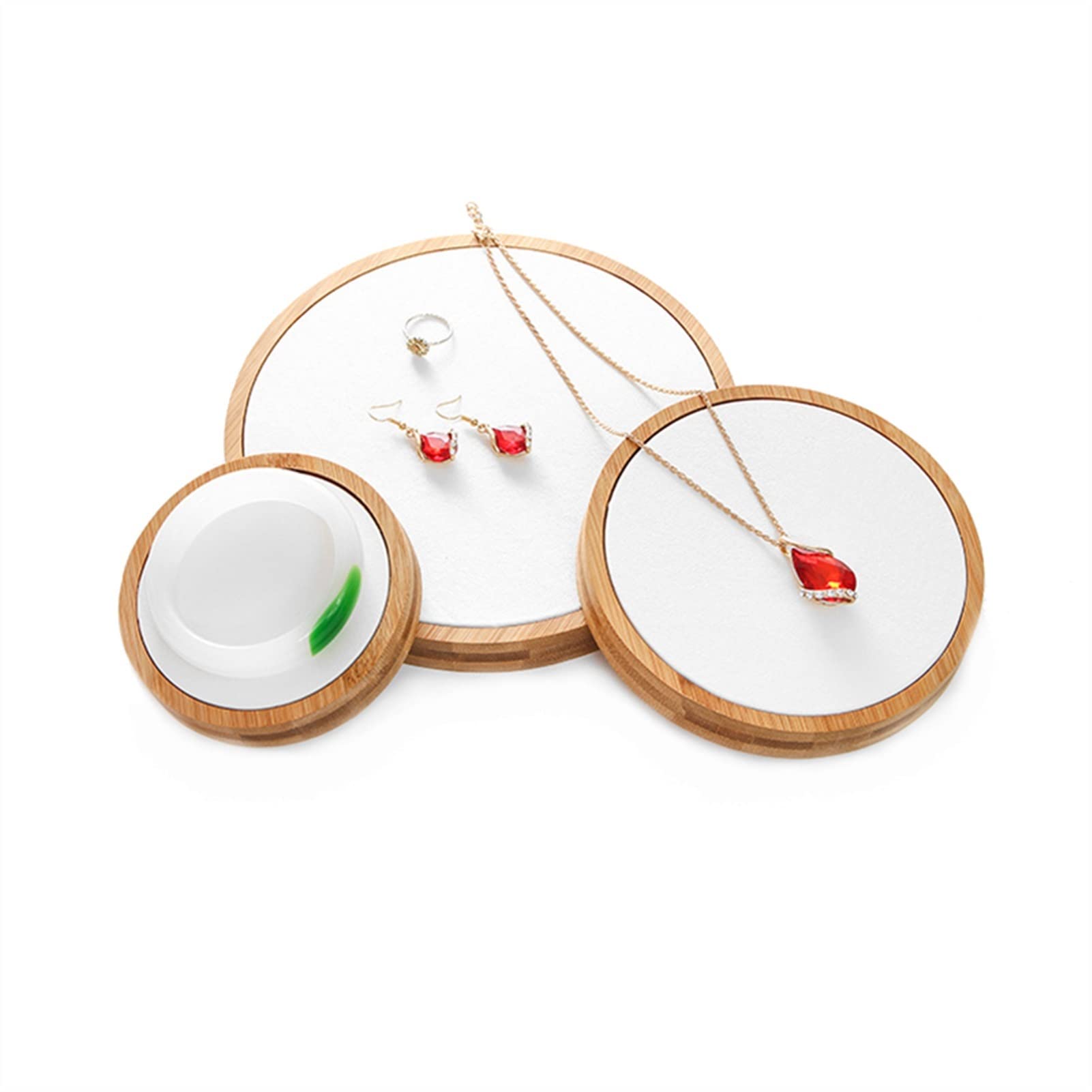 Gioielli Espositore 3 pezzi/set bianco PU braccialetto rotondo collana anello orecchino display display supporto espositore vetrina vassoio organizzatore Gioielli Eremagliera Vetrina