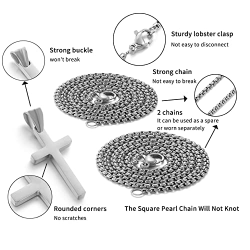 Stainless Steel Cross Necklace for Men Silver Cross Necklace for boy Small Cross Pendant Necklace Simple Jewelry Cross Chain Gifts for Men2