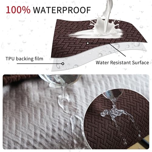 Image of Waterproof Brown Rectangle Bar Stool Covers Set of 2 18x14x4 Stretch Backless Counter Height Barstool Cushion Slipcovers Washable Replacment