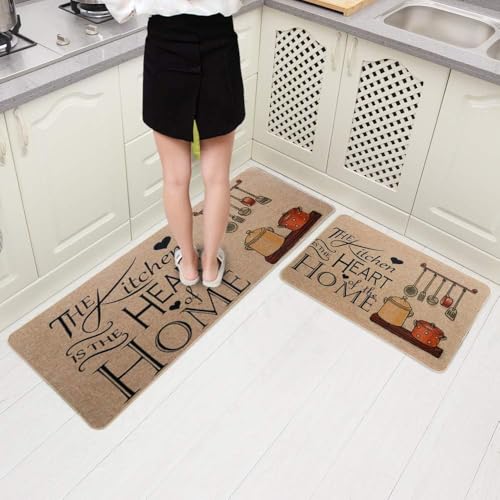 Image of Glaceon Jute Rubber Farmhouse Kitchen Mats for Floor 2 Piece Set Kitchen Rugs and Mats Non Skid Comfort Kitchen Standing Mat for Bedroom Laundry Room (Heart), Rectangular