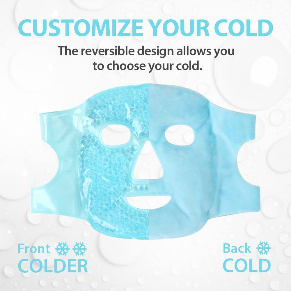 Aezta Premium Blue Ice Face Mask for Cooling Therapy β Reusable Gel Bead Facial Mask for Puffiness, Stress Relief & Relaxation | Hot & Cold Therapy, Soft Adjustable Strap, Home Spa Skin Refreshing Mask