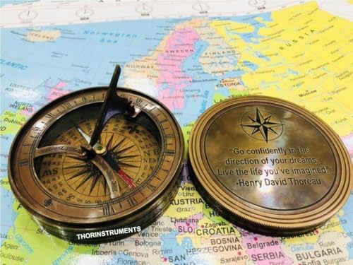Brújula reloj de sol vintage de bronce 18th century miniatura 3