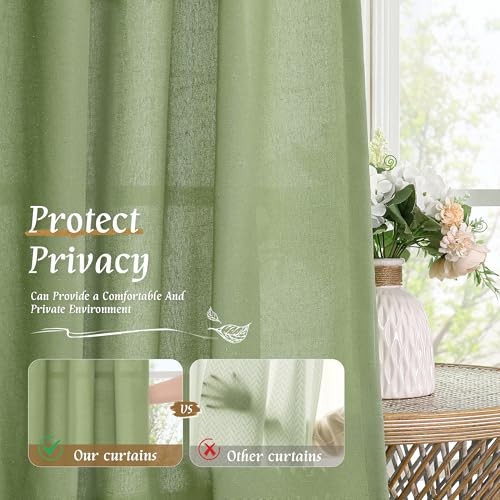Image of LAMIT Sage Green Linen Curtains for Small Windows, 45 Inches Long Light Filtering Panels Rod Pocket Neutral Privacy Drapes for Kitchen /Window /Bedroom, 2 Panels, 42 x 45 Inch