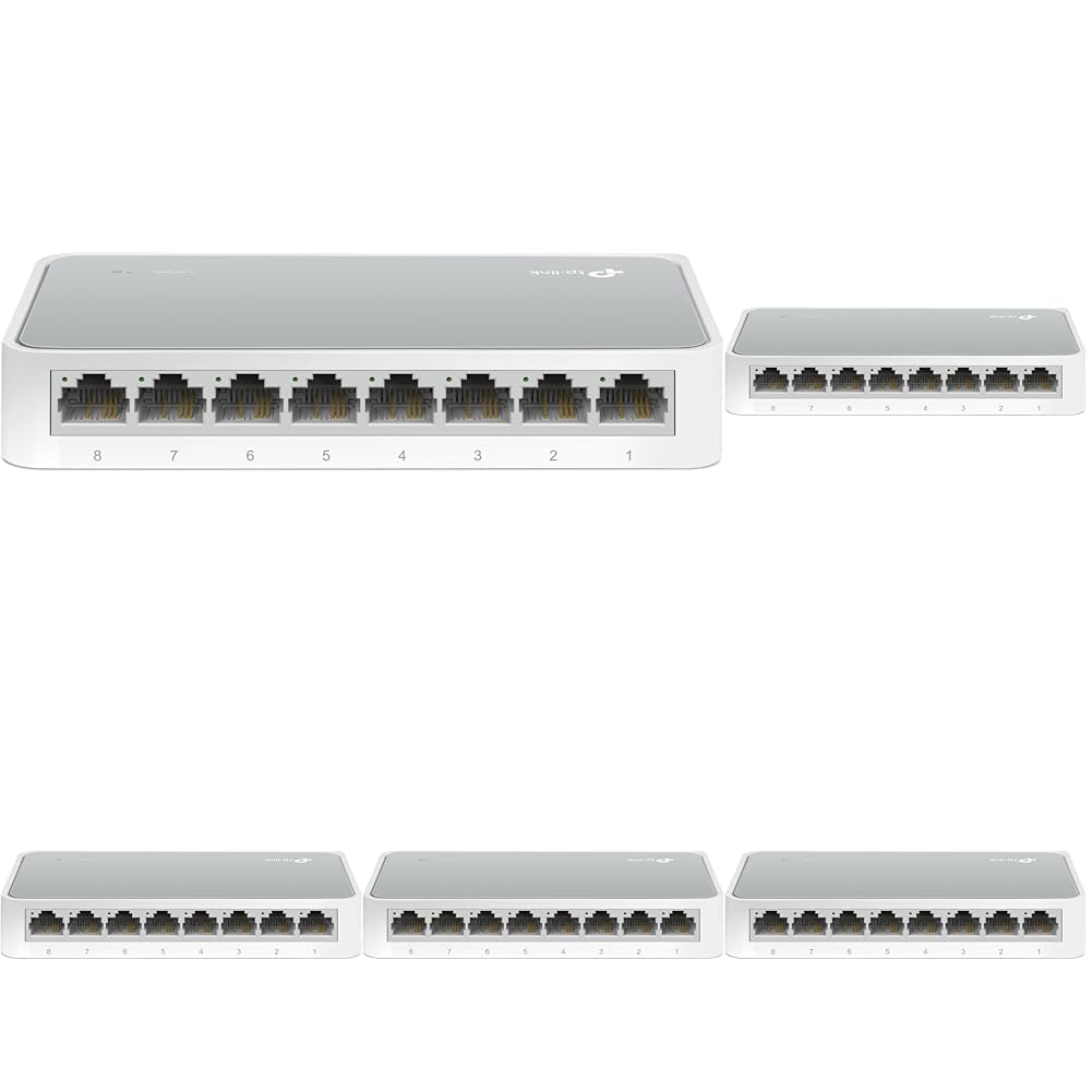 TP-Link TL-SF1008D 8-Port 10/100 Mbit/s Unmanaged Fast Ethernet Switch, Desktop-Splitter/Hub, Plug & Play, Lüfterlos und Leise, Desktop-Design, Grüne Technologie (Packung mit 5)