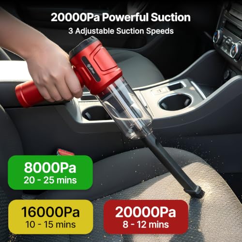 Image of pTron NeoVac X Cordless Vacuum Cleaner for Car /Home Use, 20kPA Powerful Suction, 3 Speed Suction, 130W BLDC Motor, Vacuum /Blower, Washable HEPA Filter, Handheld Design, Type C Charging (Racing Red)