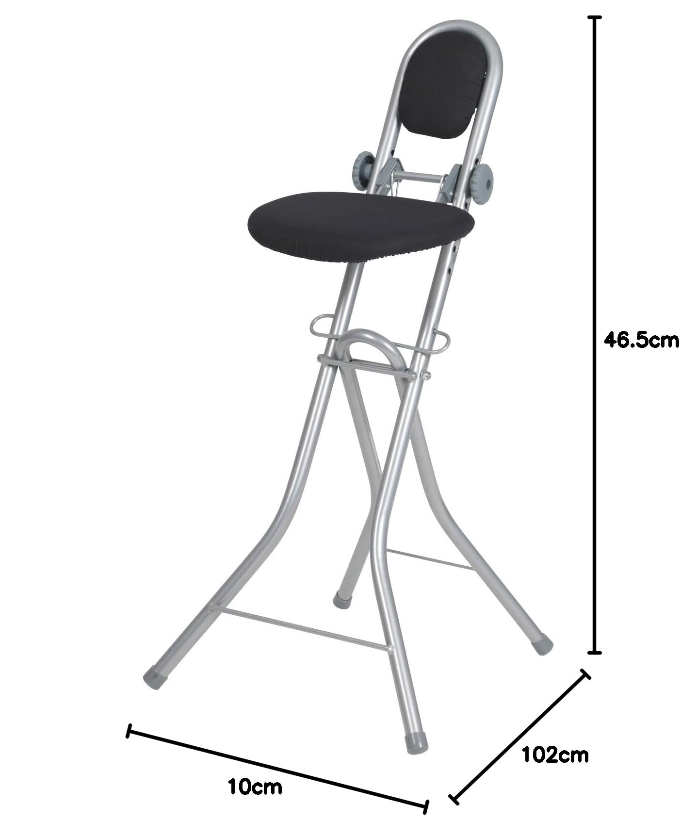 Ribelli® Sgabello per Stirare, Sgabello Pieghevole Regolabile Multiuso, Altezza Regolabile in 6 Posizioni, ca. 47 x 48 x 90 cm, Nero/Argento