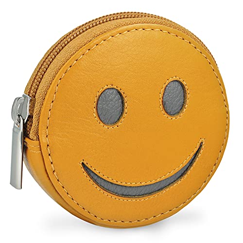 MANAGE Smiley Börse mit Schlüsselring - Minigeldbörse für Frauen und Kinder - Schlüsselmäppchen Leder Gelb Cover