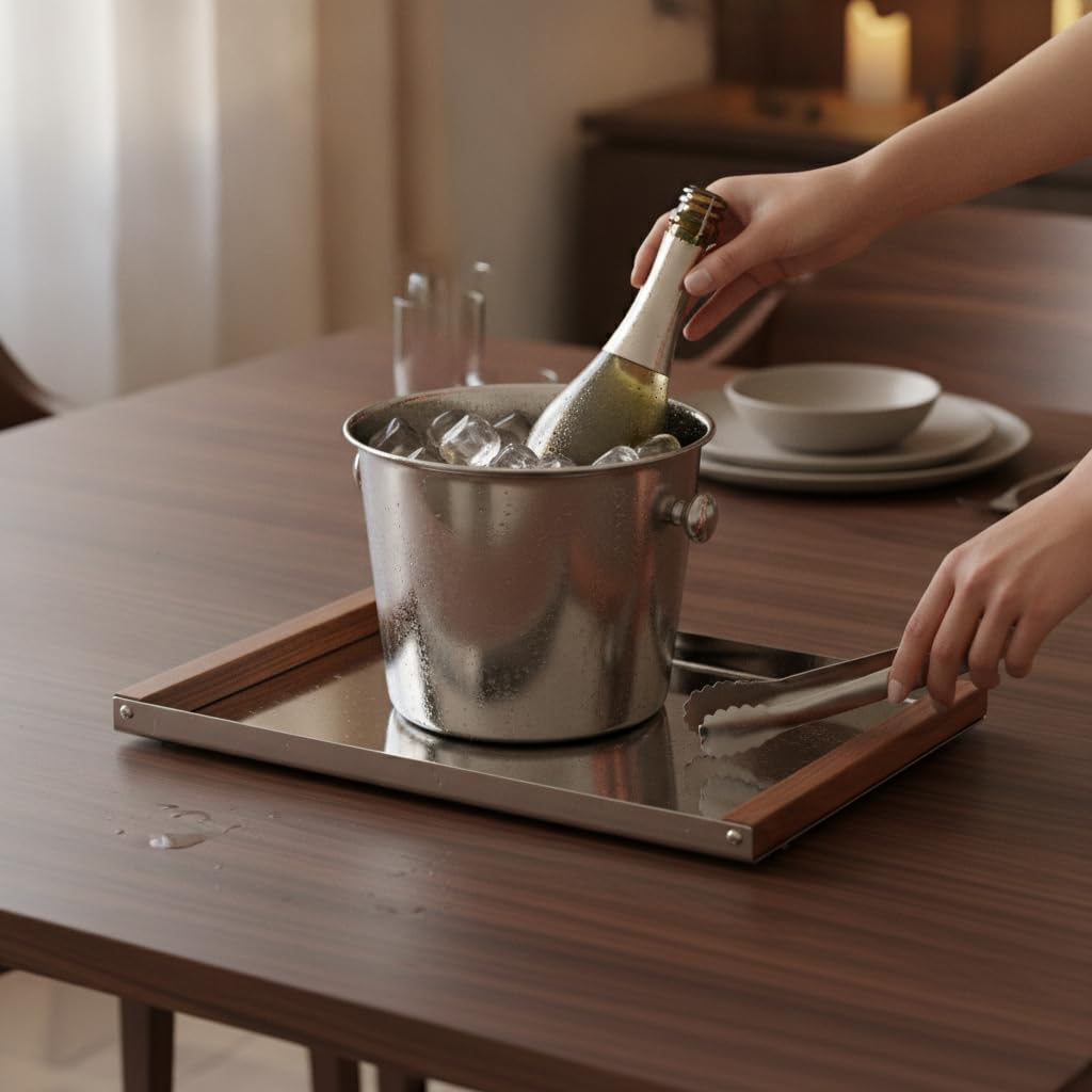 Cubo Hielo para Bar, Recipiente Acero Inoxidable para Mesa, para Restaurante