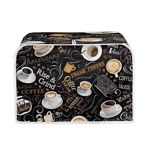 Mumeson Coffee Print Toaster Cover - Kitchen Accessories Decor, Bread Maker Oven Protector, 4 Slice Toaster Dust Proof Fingerprint Cover, Kitchen Decoration