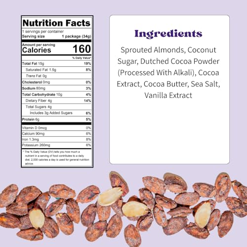 Image of Daily Crunch Sprouted Almonds, 1.2 Ounce Mini, On-The-Go Bags, Sprouted and Dehydrated for a Unique Crunch, Keto Friendly, Non-GMO 1.2 Ounce (8 Pack, Cocoa & Sea Salt)