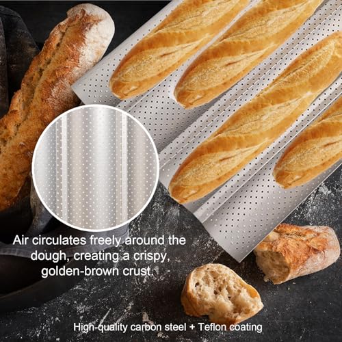 Plaque de cuisson pour 4 baguettes en acier carbone antiadhésif perforé - 6