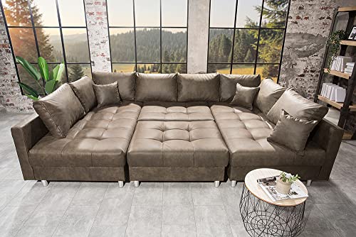 Riess Ambiente Modernes XXL Sofa Kent 303cm Taupe Federkern inkl. Hocker und Kissen Wohnlandschaft Schlafsofa Schlafcouch Couch Ecksofa mit Schlaffunktion – Bild 6