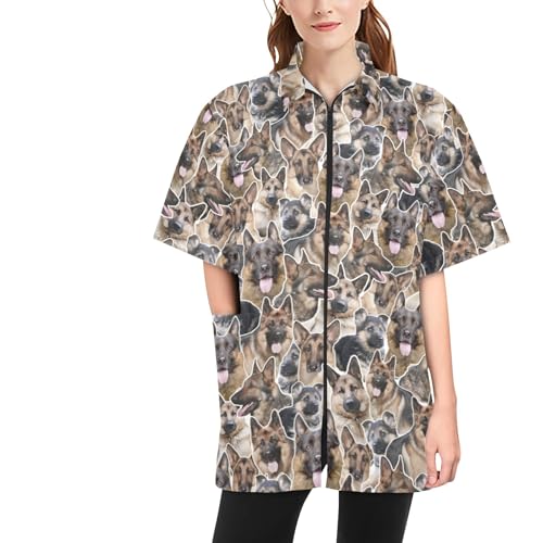 COWCUTE German Shepherd Print Pet Grooming Smocks, Waterproof Jackets for Dog Groomers Barber, German Shepherd Lover Gifts