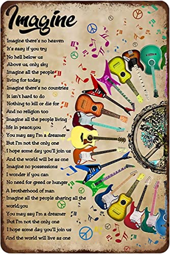 Buywell Cartel de decoración vintage de guitarra hippie, estilo retro, estilo rústico, estilo hippie, estilo paz, decoración del hogar, póster de pared, arte de pared, letrero de metal, 8 x 12