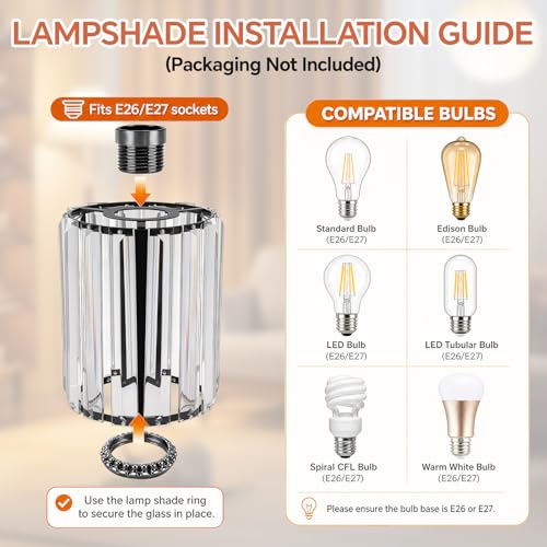 Image of Teenyyou 4 Pcs Crystal Lamp Shade Modern Medium Ceiling Light Cover E26 /e27 Base 1.65 inch Top x 5.1 inch Dia. x 5.9 inch H Chandelier Lampshade Replacement for Dining Room Living Room Wall Sconce Pendant Light
