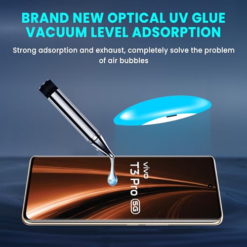 Image of FIRST MART Military Grade UV Tempered Glass For Vivo T3 Pro, Vivo T3 Ultra and T2 Pro 5G (6.78 Inch) With Edge To Edge Full Screen Coverage & Easy UV Installation Kit | Crystal Clear, Pack of 2