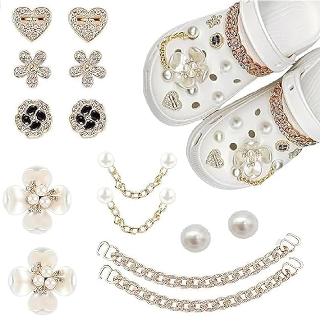 WINDSELL 14 Pcs Girly Jewelry Shoe Charms for Clog Slides Sandals, Flower Pearl Diamond & Shoe Chains Shoe Decor, Bling Croc Charms, Shoe Decoration Charm, Shoe Charm Accessories for Girls Women Gifts (B0D7WJHPH9) Amazon Price History, Amazon Price Tracker